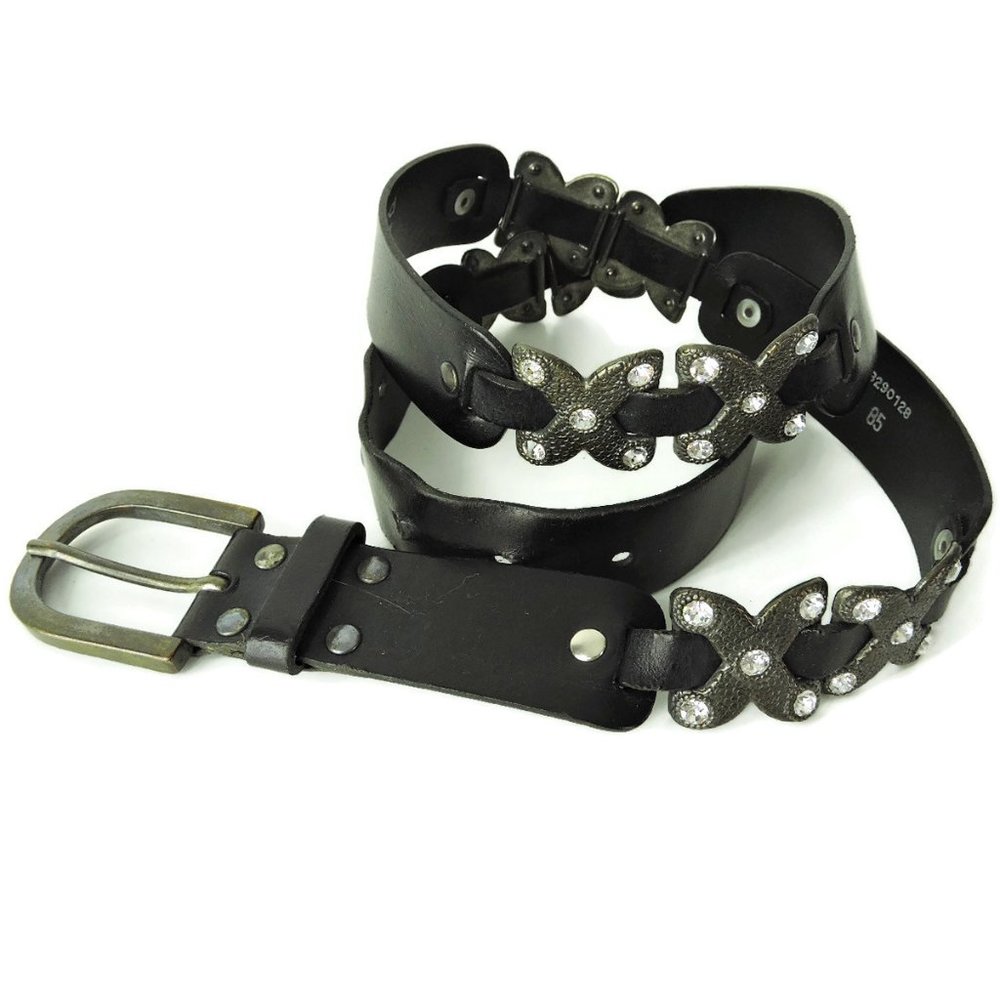 PROMOD made Italy Black Metal Rhinestones belt S M